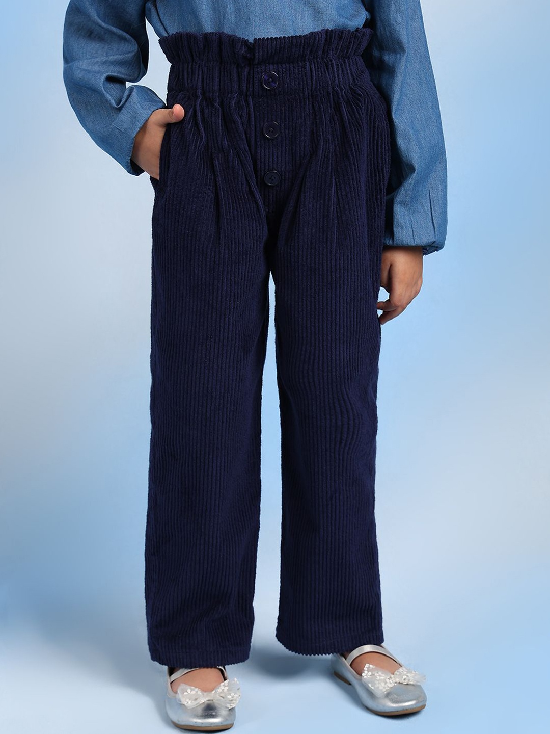 

BAESD Girls Relaxed High-Rise Cotton Pleated Trousers, Blue