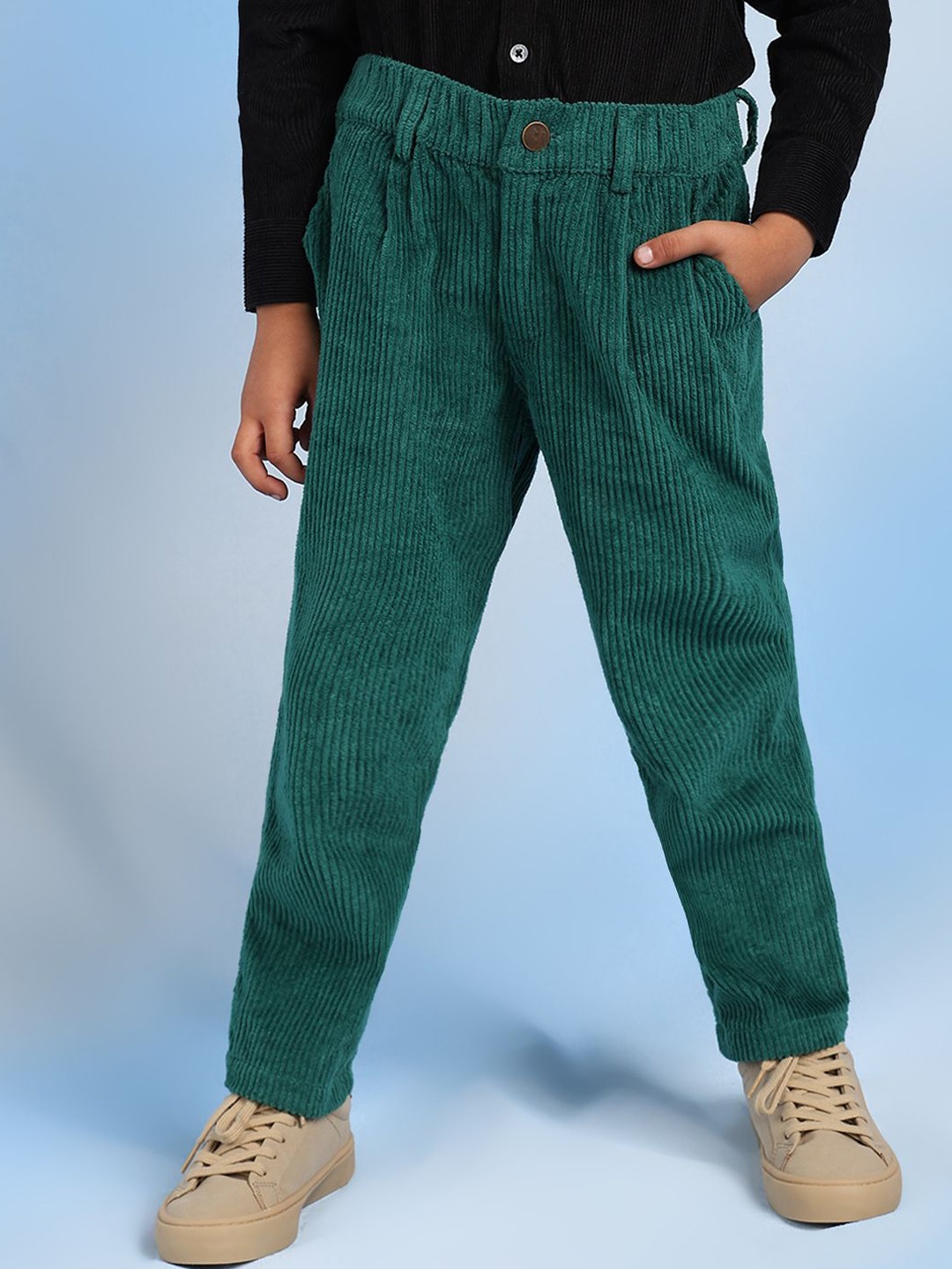 

BAESD Boys Relaxed Pleated Mid-Rise Regular Fit Cotton Trouser, Green