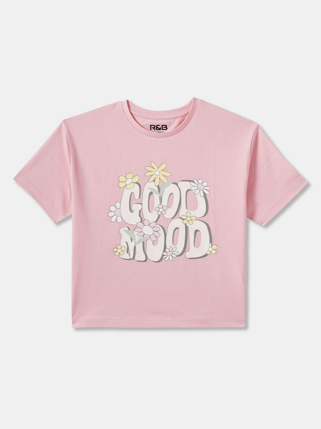 

R&B Girls Typography Printed Round Neck Cotton T-shirt, Pink