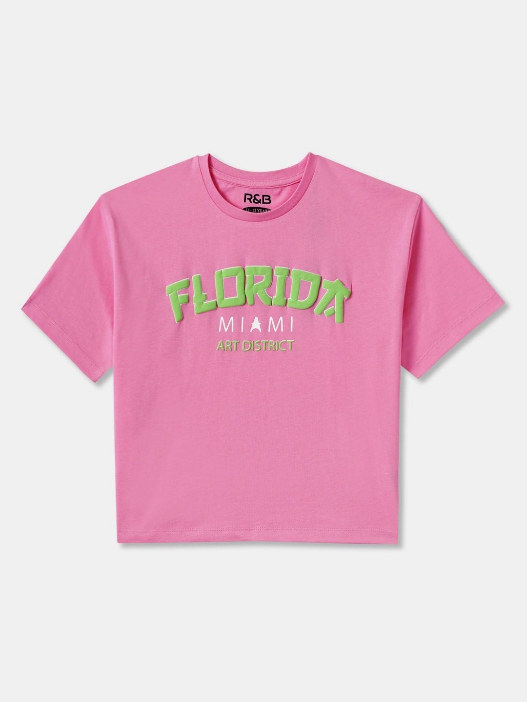

R&B Girls Typography Printed Round Neck Cotton T-shirt, Pink