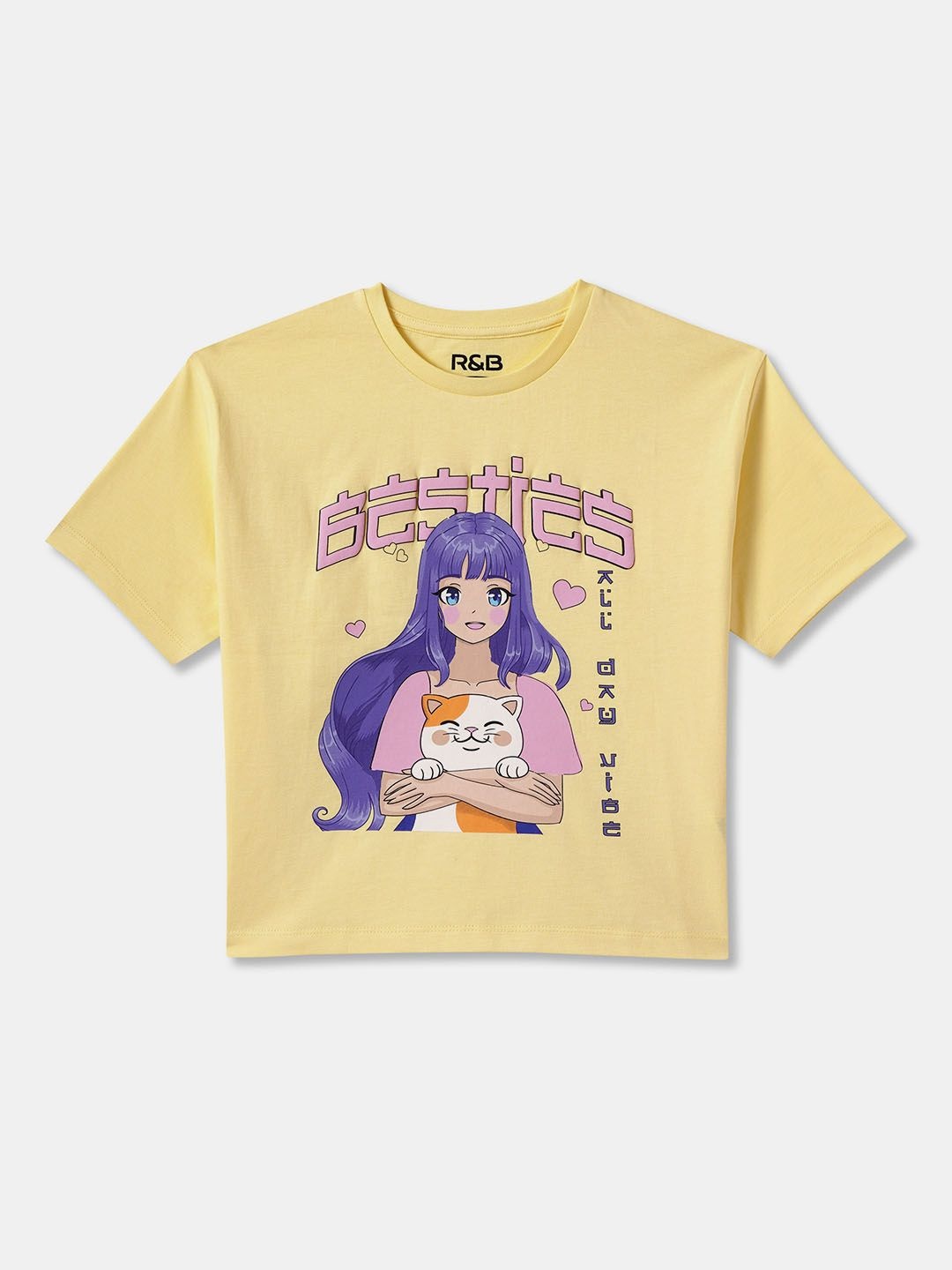

R&B Girls Graphic Printed Cotton T-shirt, Yellow