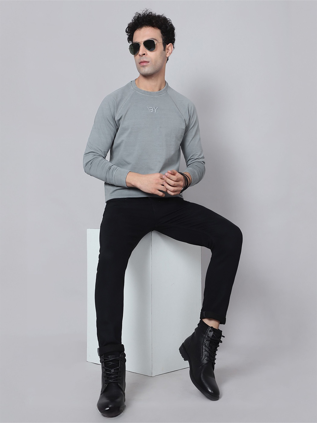 Beyoung Men Cotton Sweatshirt, Grey