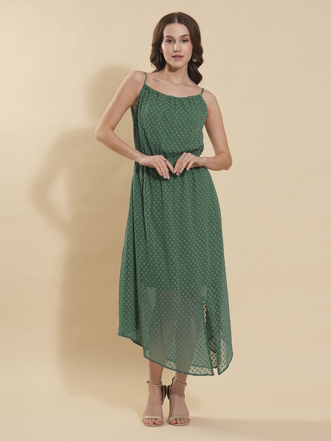 

Fashfun Women Self Design A-line Midi Dress, Green