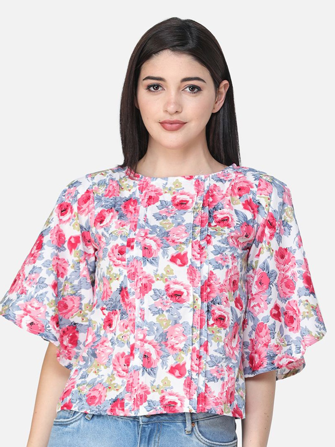 

BAESD Women Floral Printed Regular Top, White