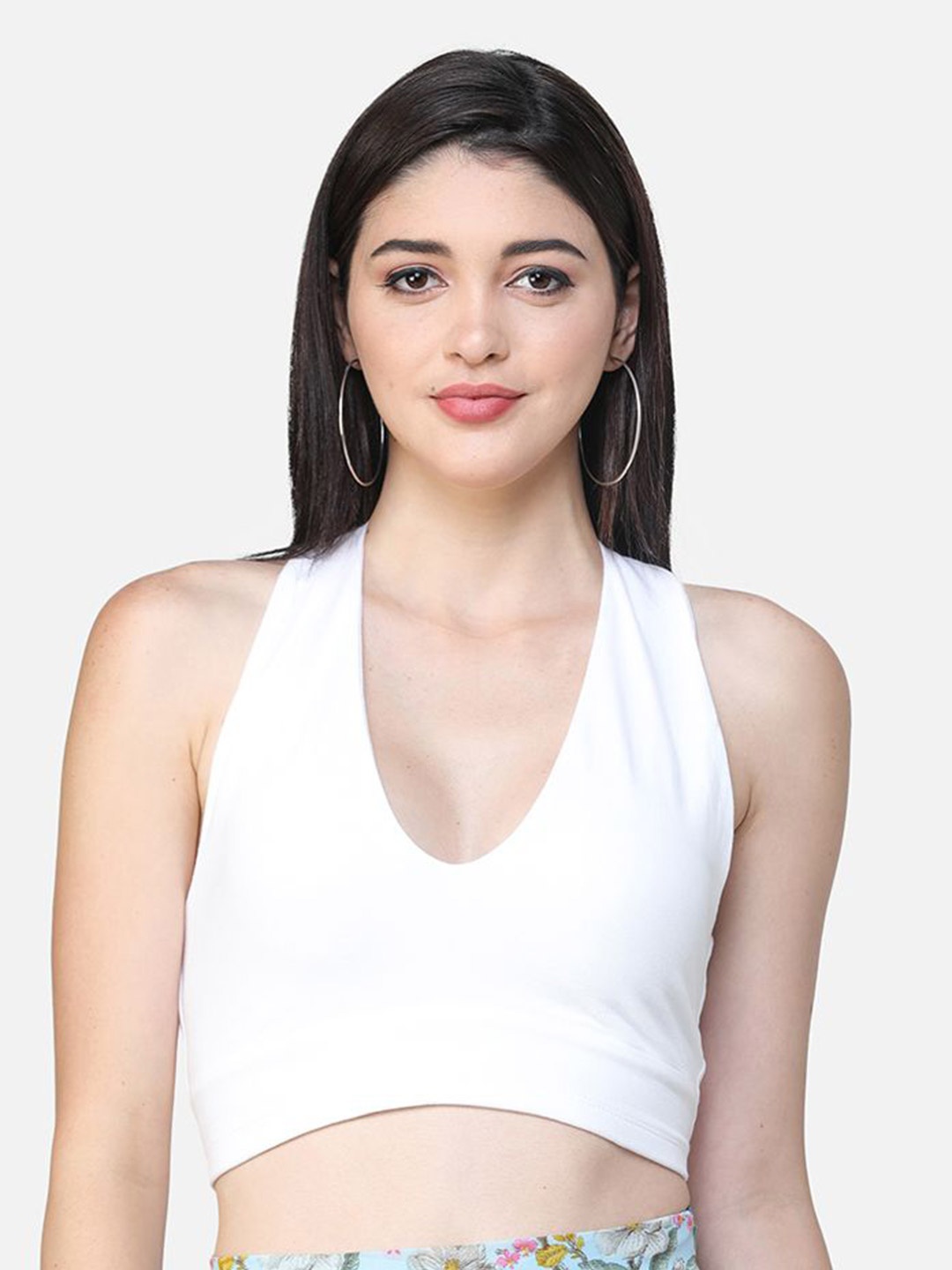 

BAESD Women Halter Neck Fitted Crop Top, White