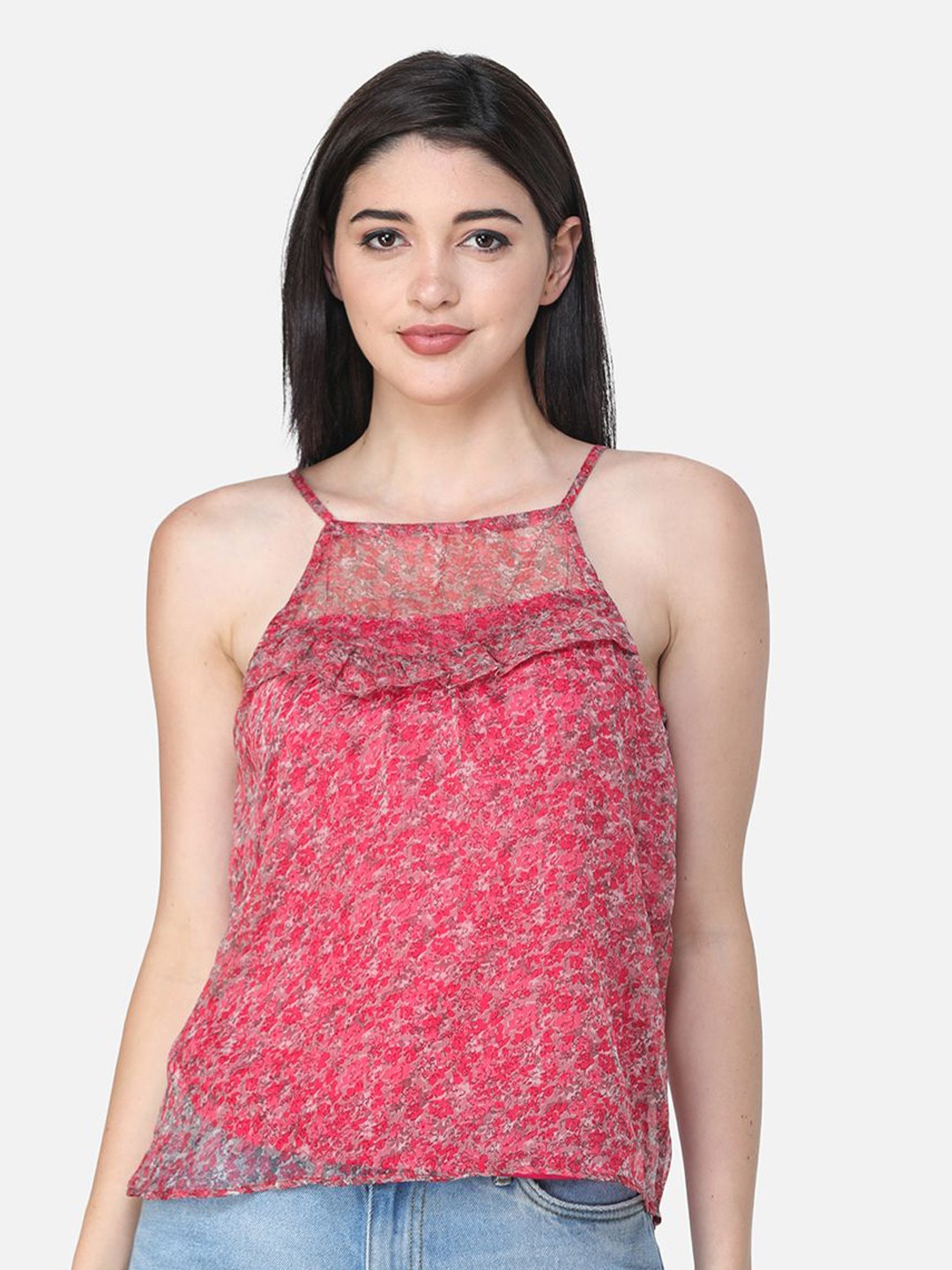 

BAESD Women Floral Print Chiffon Top, Pink