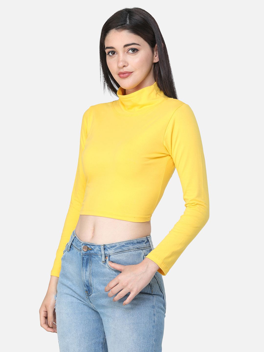 

BAESD Women High Neck Fitted Crop Top, Yellow