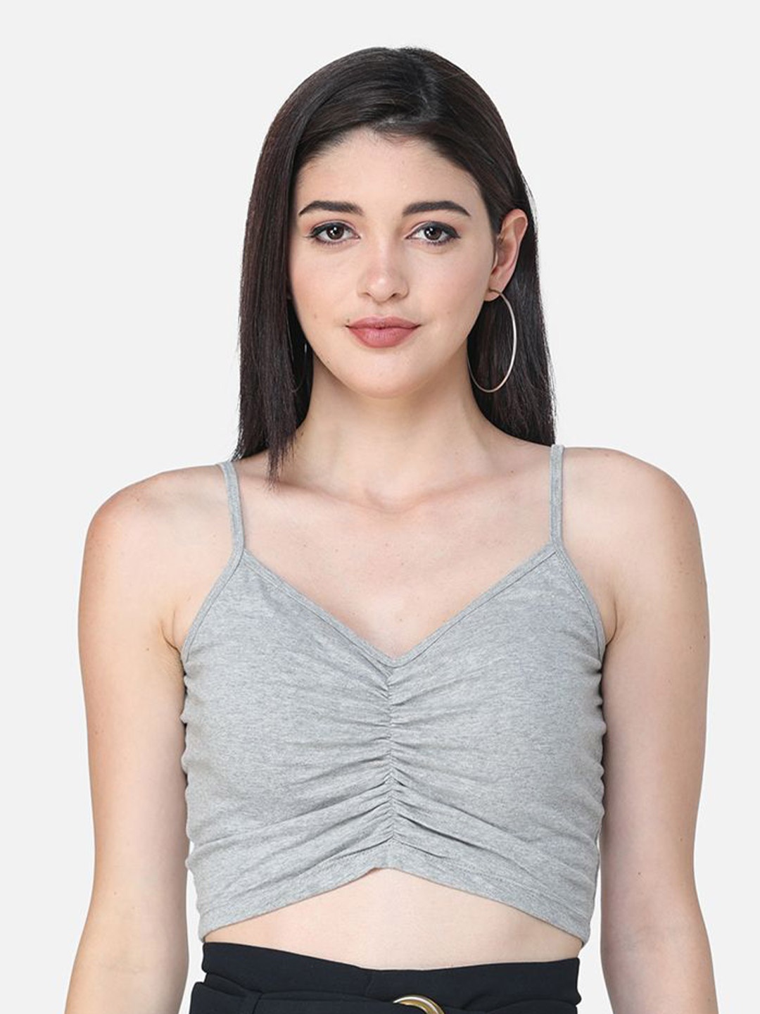 

BAESD Women Sleeveless Fitted Crop Top, Grey melange