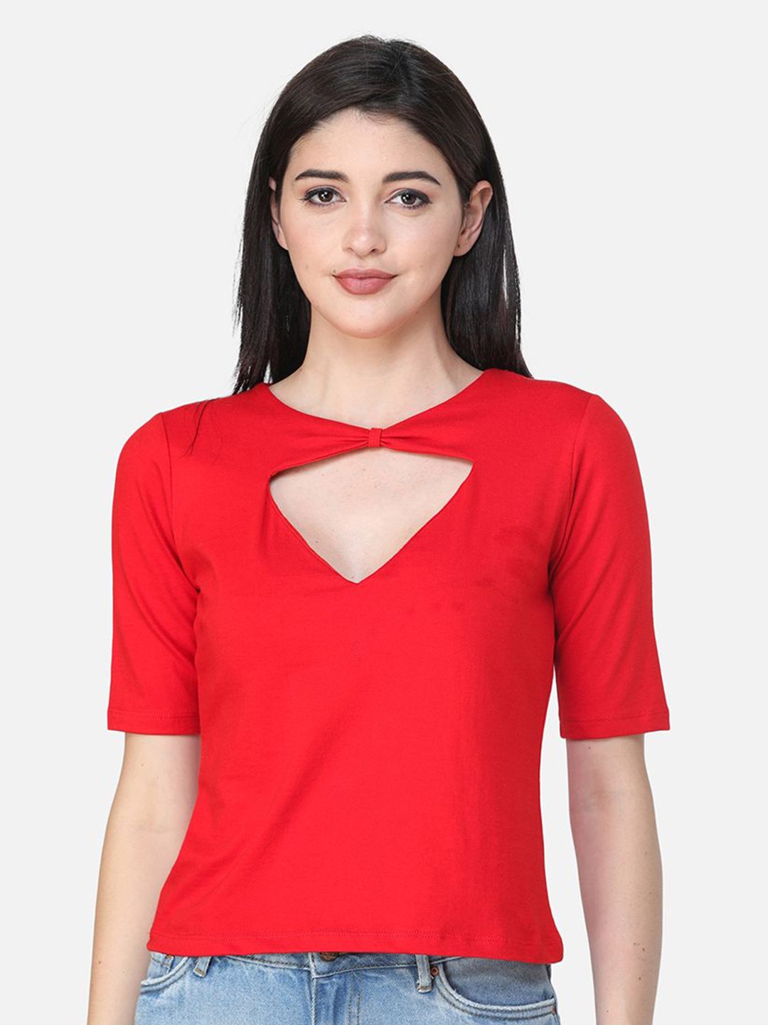 

BAESD Women Keyhole Neck Regular Top, Red