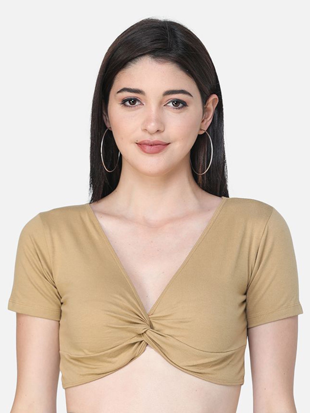

BAESD Women V-Neck Fitted Crop Top, Gold