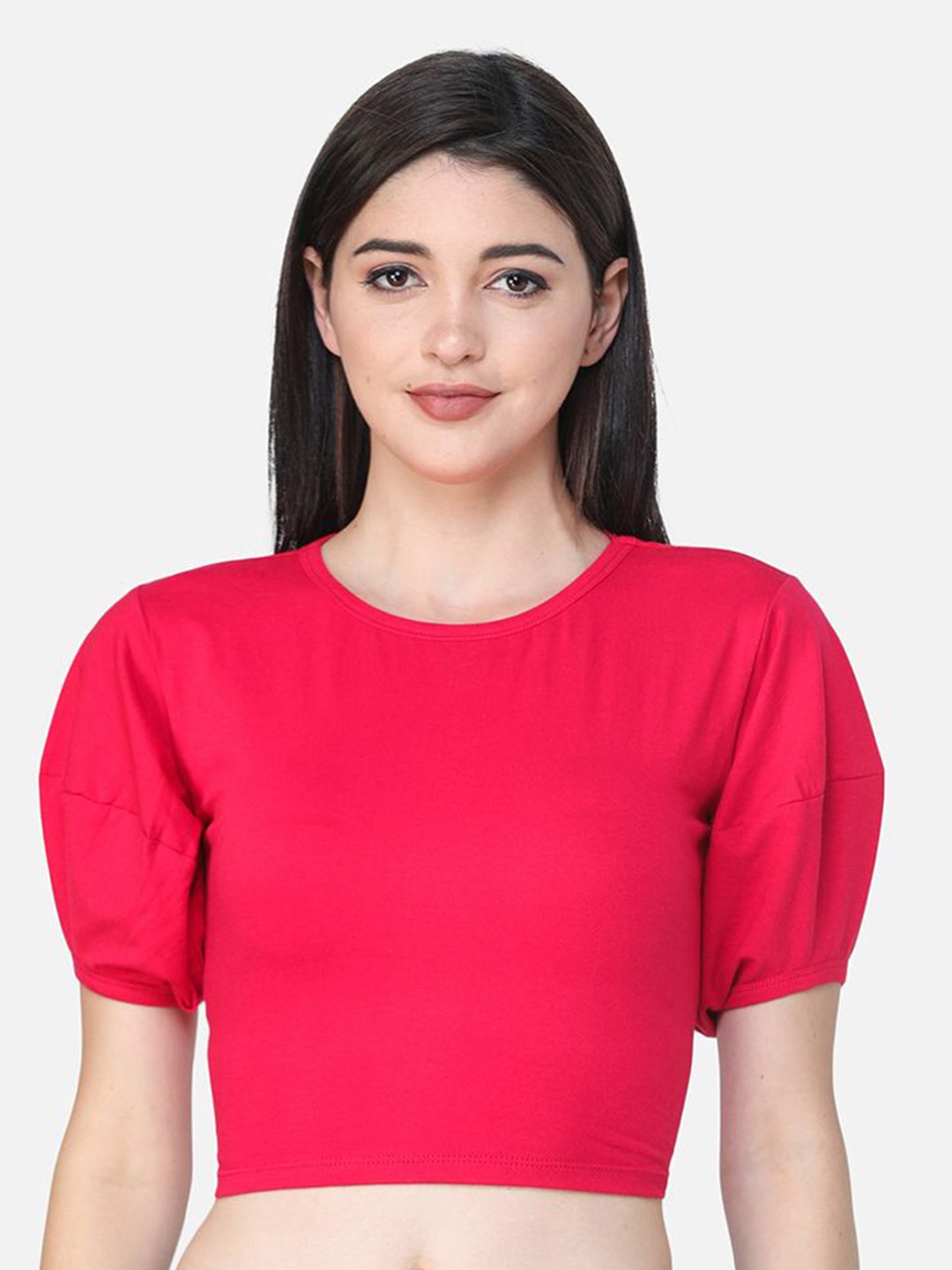 

BAESD Women Puff Sleeve Crop Top, Coral