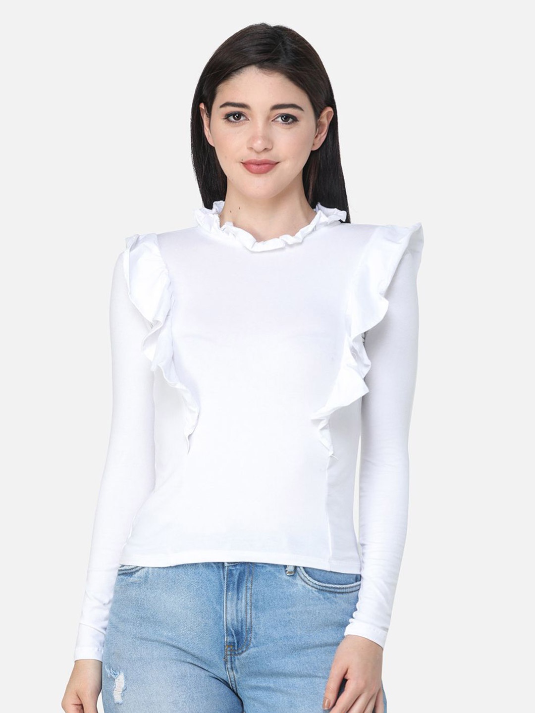 BAESD Women Round Neck Fitted Top, White