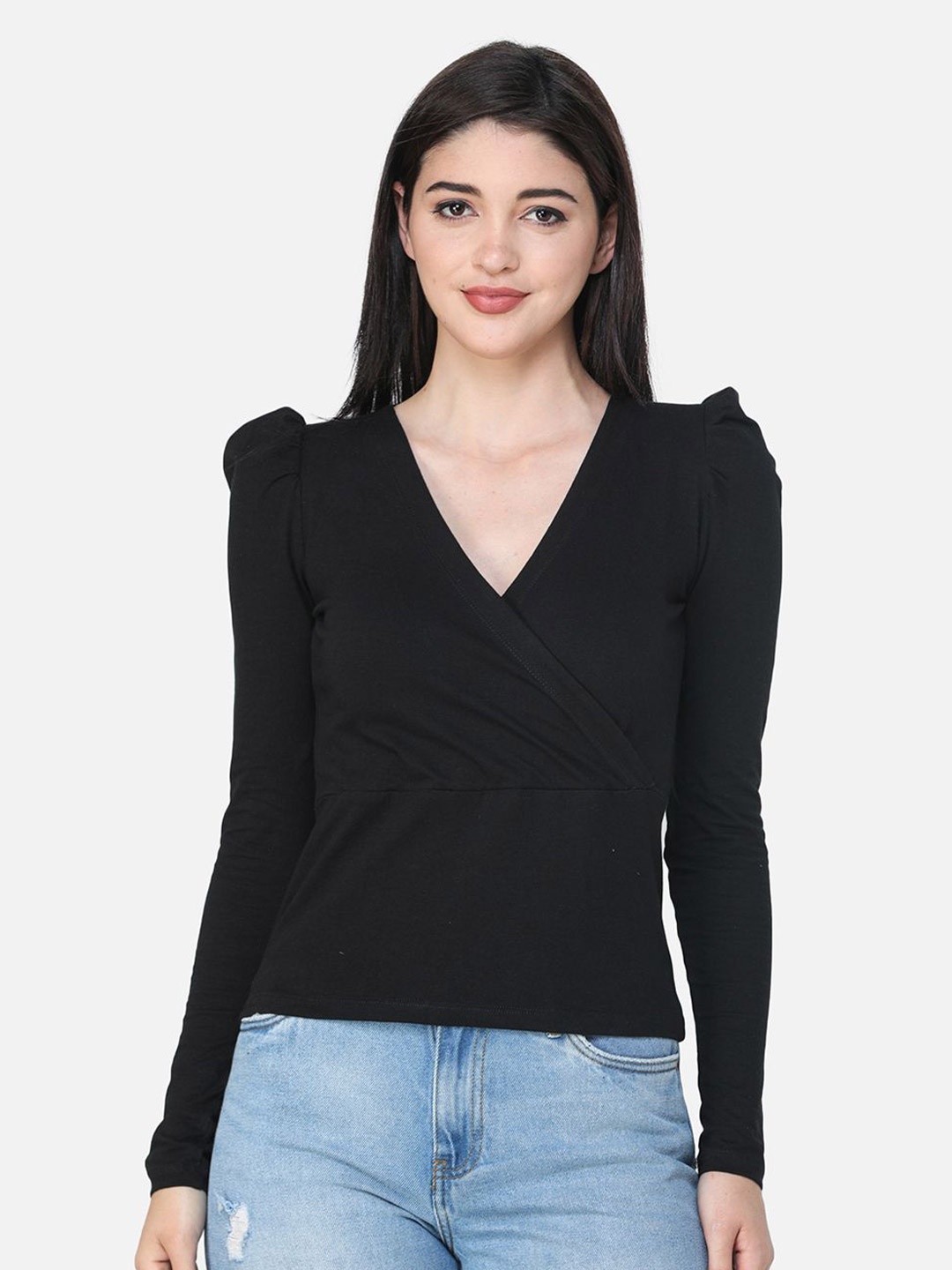 

BAESD Women V-Neck Wrap Top, Black