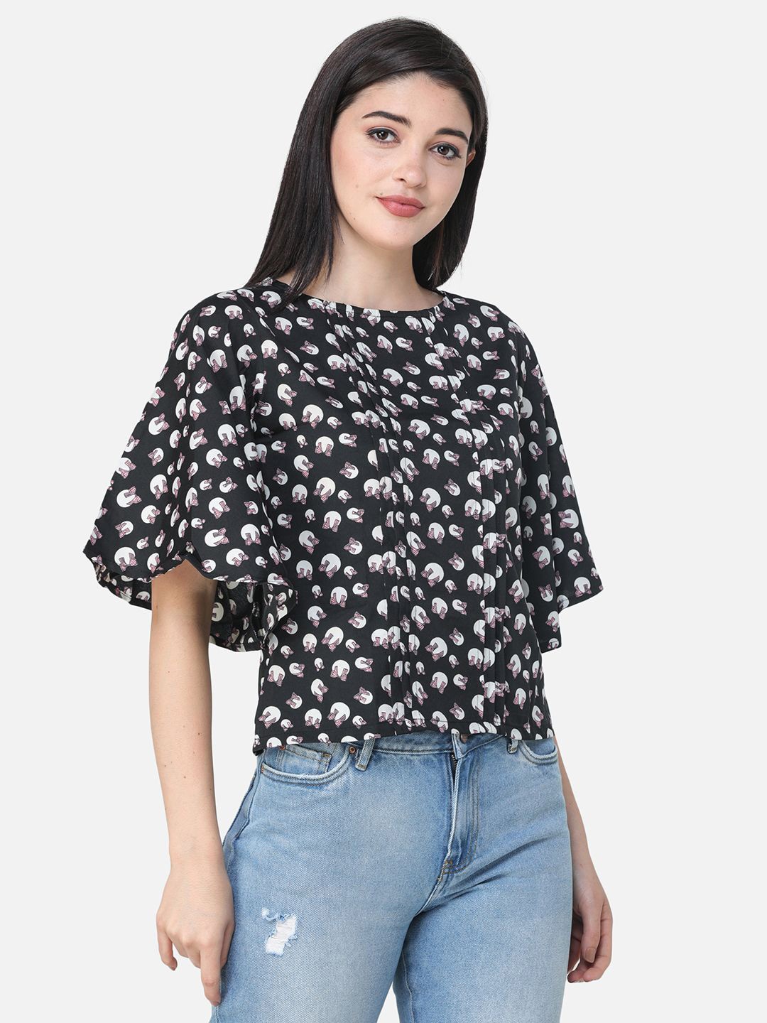 

BAESD Women Puff Sleeve Cape Top, Black