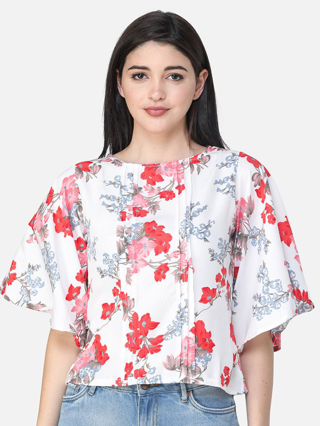 

BAESD Women Floral Printed Regular Top, White