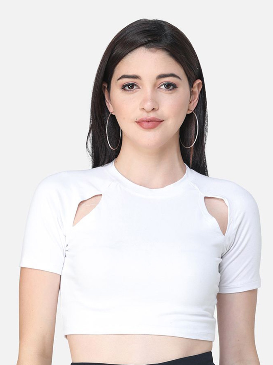 BAESD Women Round Neck Crop Top, White