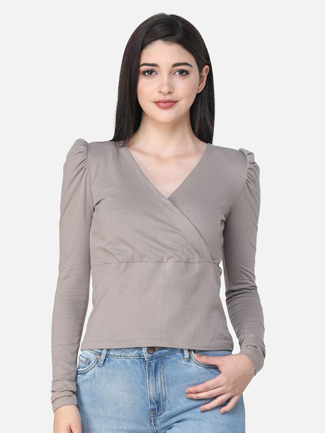 

BAESD Women V-Neck Wrap Top, Grey melange