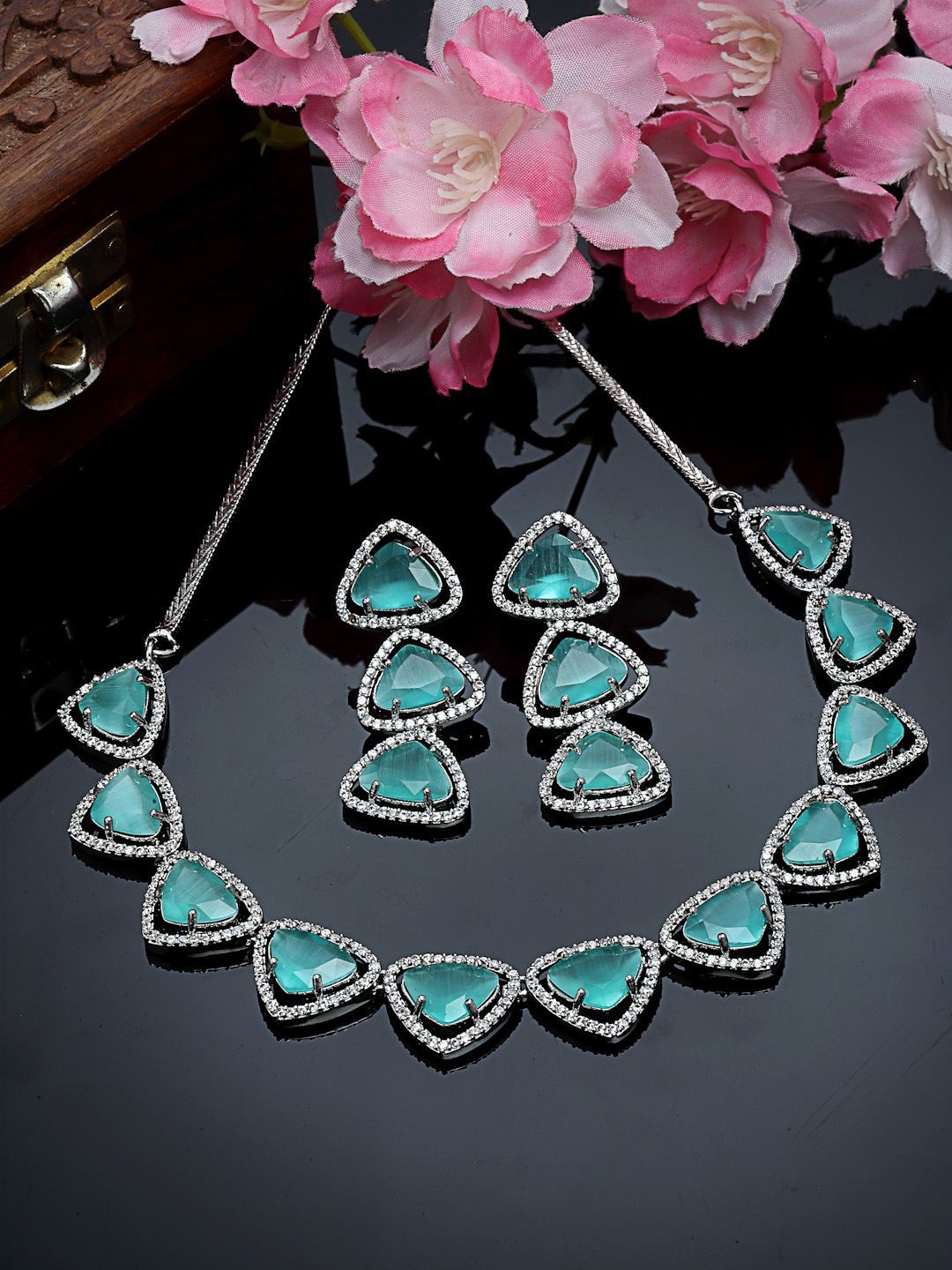 

PANASH Silver-Plated Cubic Zirconia Studded Jewellery Set