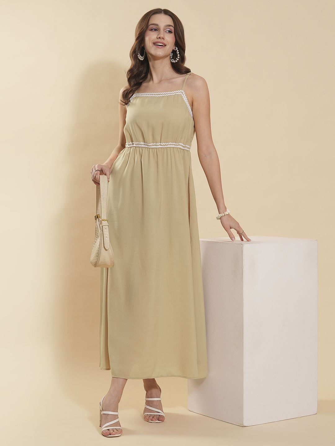 

Murcia Women Cotton Fit & Flare Midi Dress, Beige