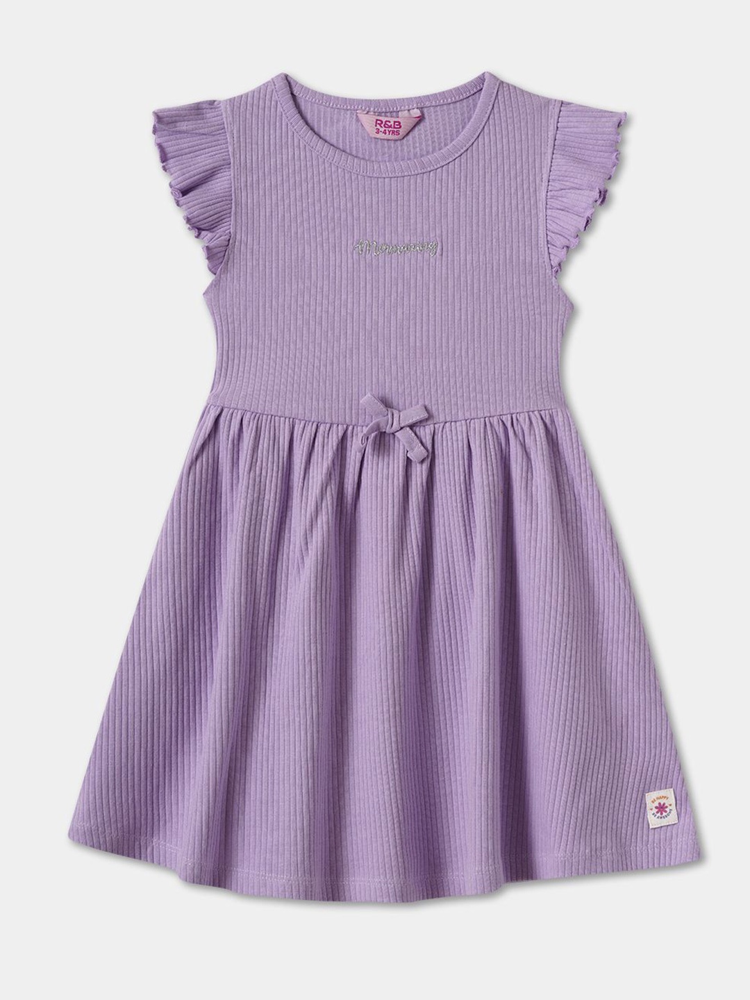 

R&B Girls Round Neck Flutter Sleeve A-Line Dress, Purple