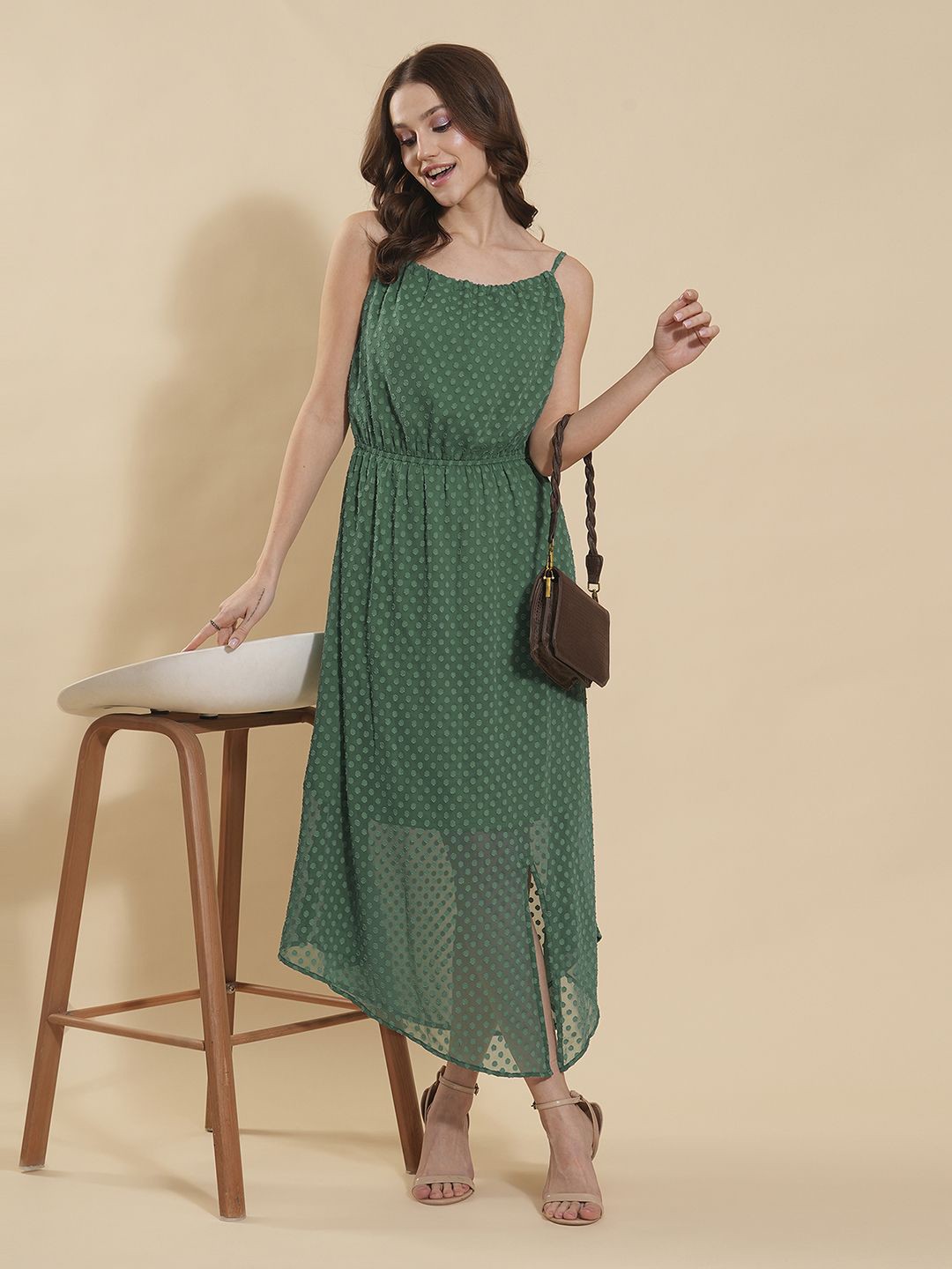 

Murcia Women Halter Neck Fit & Flare Midi Dress, Green