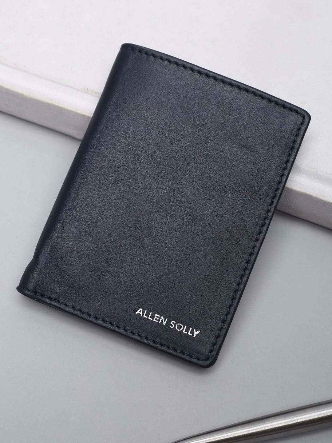 

Allen Solly Men Printed Leather Two Fold Wallet, Navy blue