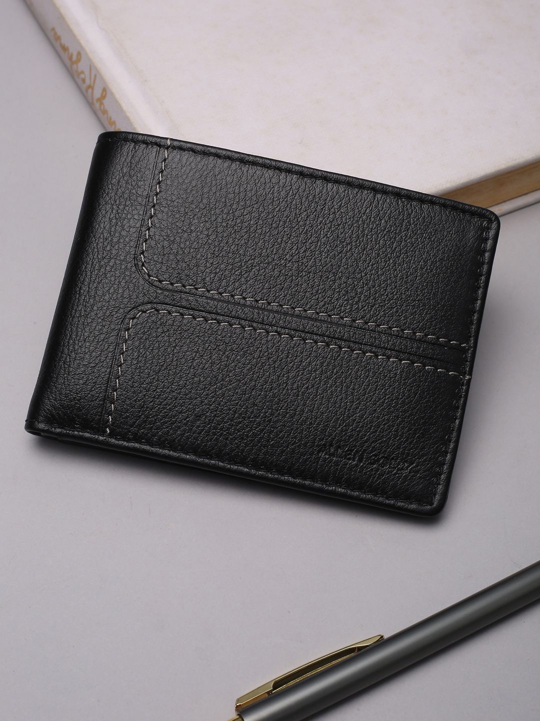 

Allen Solly Men Textured Leather Two Fold Wallet, Black