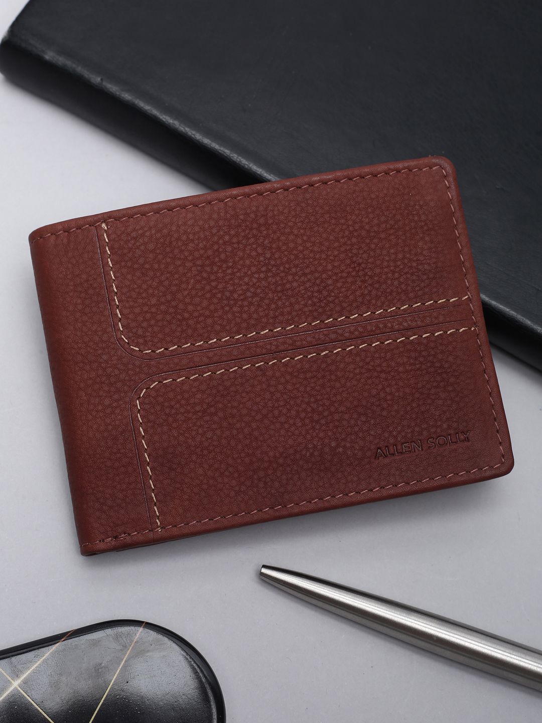 

Allen Solly Men Leather Two Fold Wallet, Brown