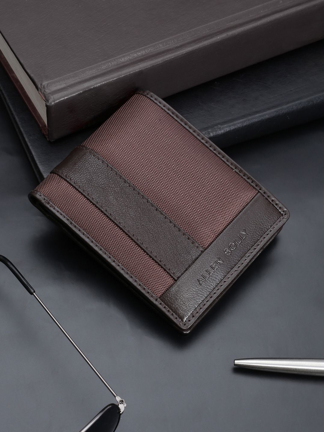 Allen Solly Men Colourblocked Leather Two Fold Wallet, Brown