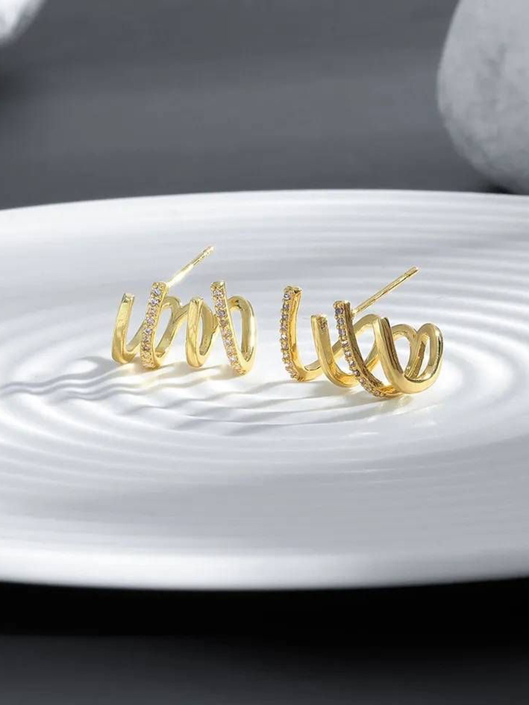 

Celestique Gold-Plated Contemporary Stone Studded Studs