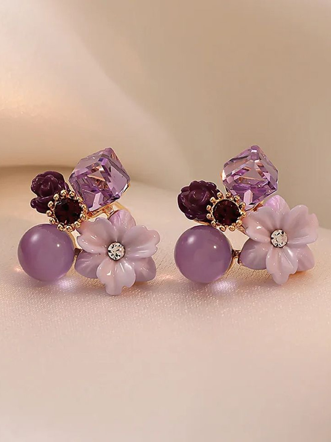 

Celestique Contemporary Stone Studded Studs, Purple
