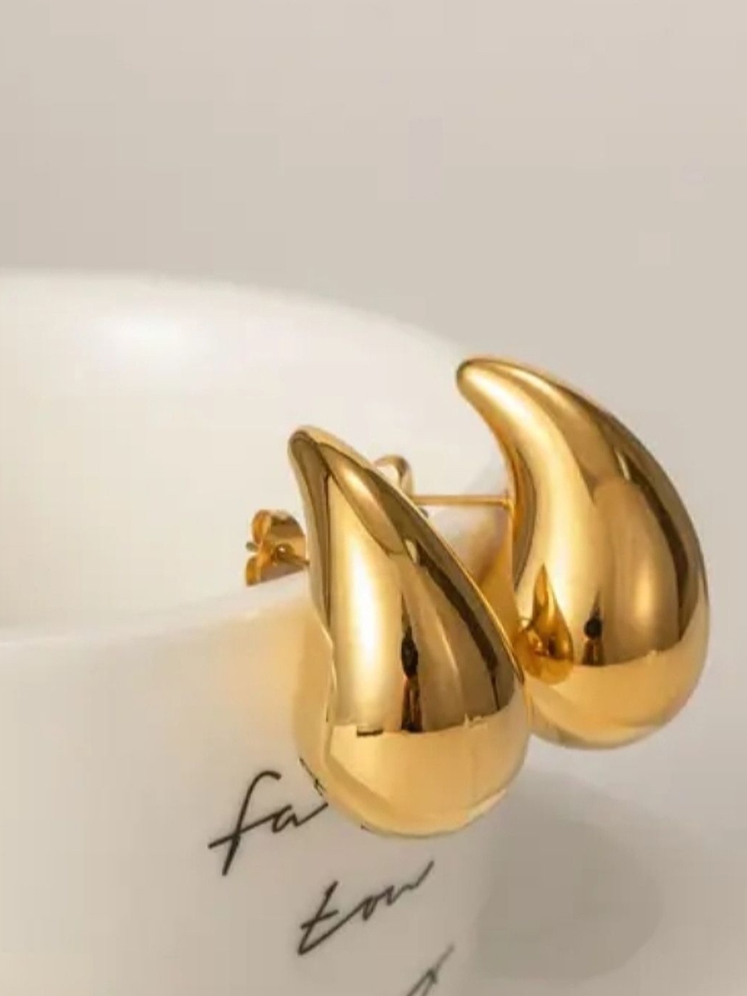 

Celestique Gold-Plated Teardrop Shaped Stainless Steel Drop Earrings