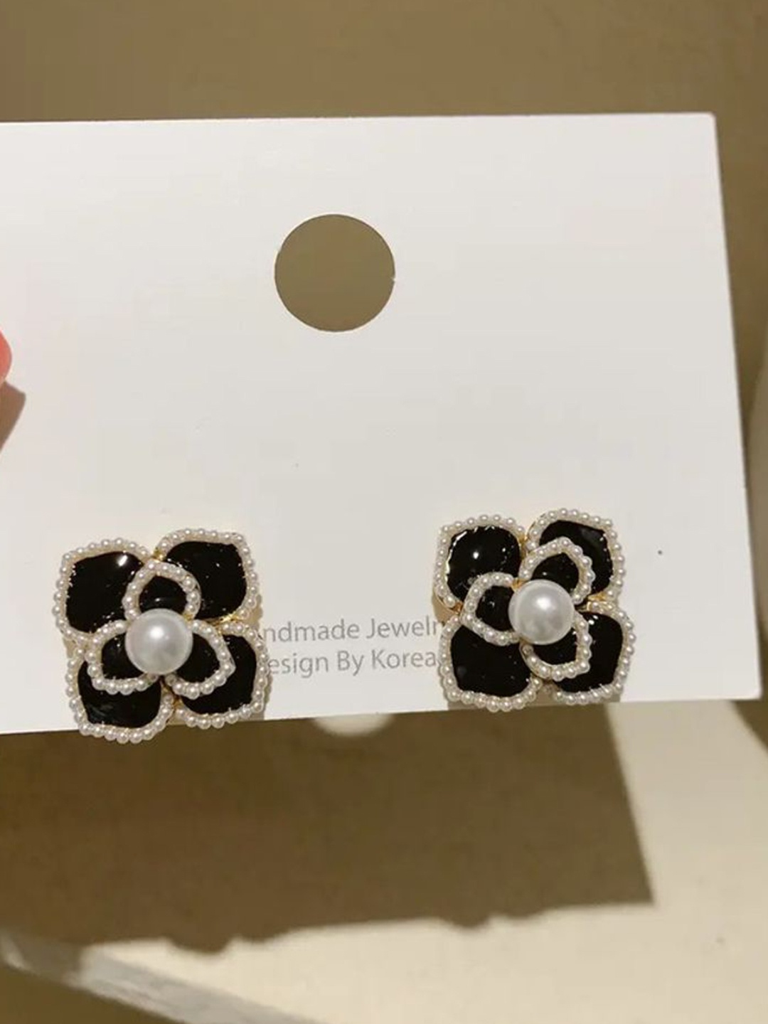 

Celestique Gold-Plated Floral Studs, Black