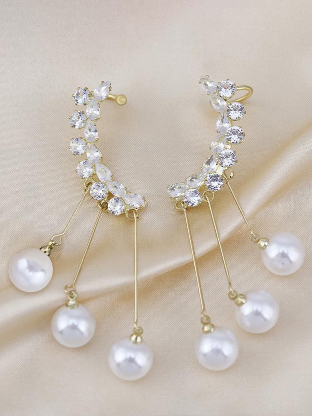 

Celestique Gold-Plated Stone Studded Contemporary Drop Earrings