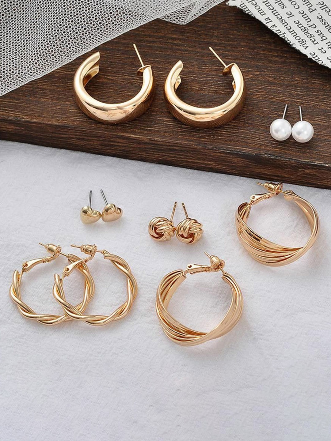 

Celestique Set Of 6 Contemporary Hoop Earrings, Gold