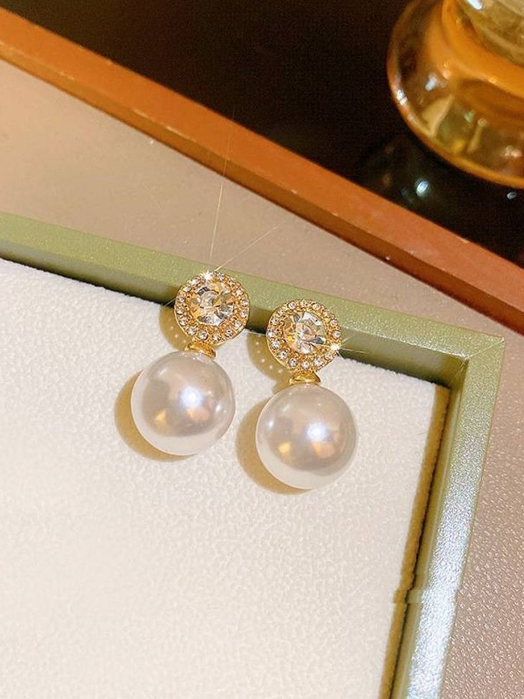 Celestique CZ Studded Contemporary Studs Earrings, White