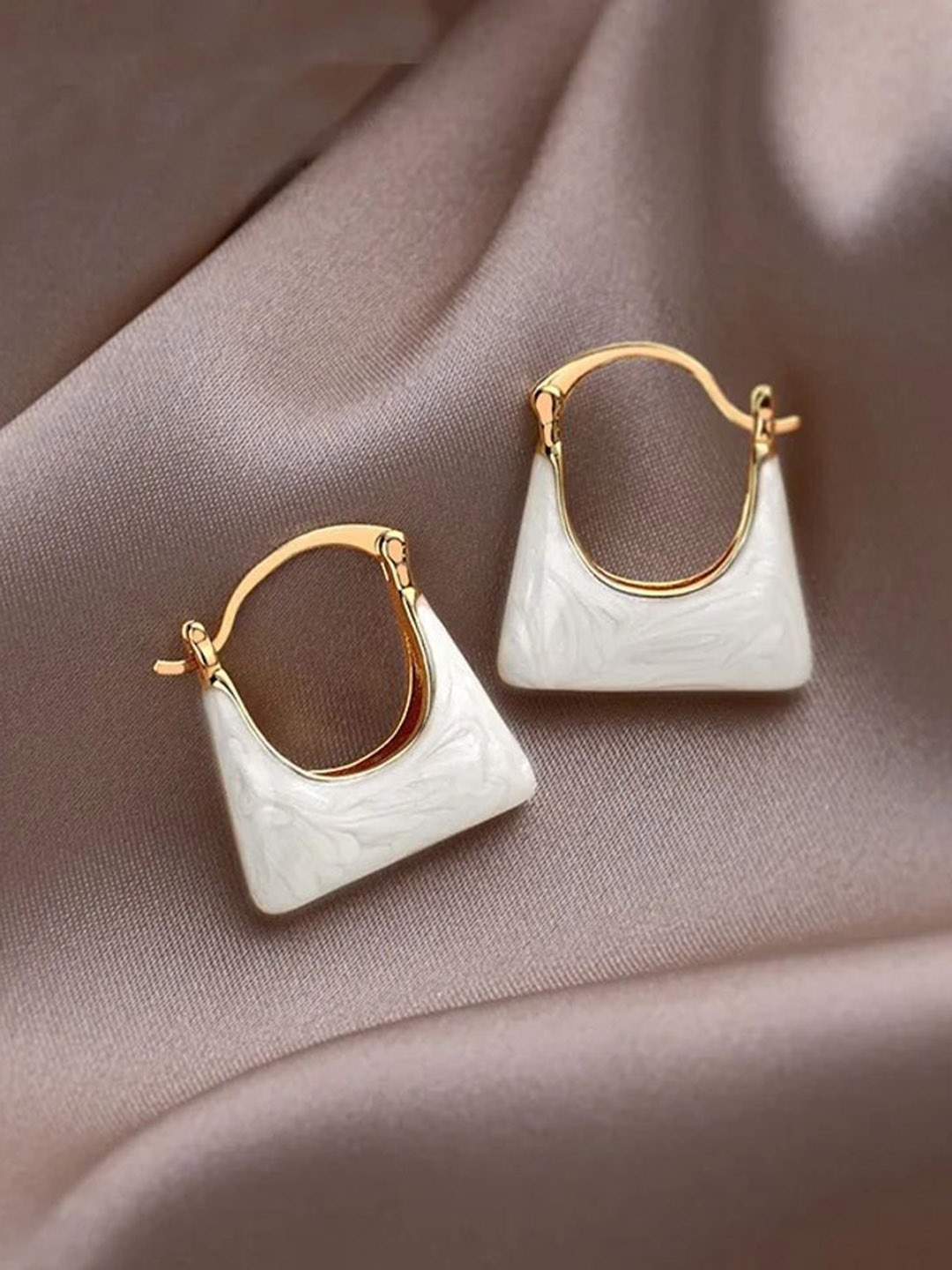 

Celestique Handbag Shape Hoop Earrings, White