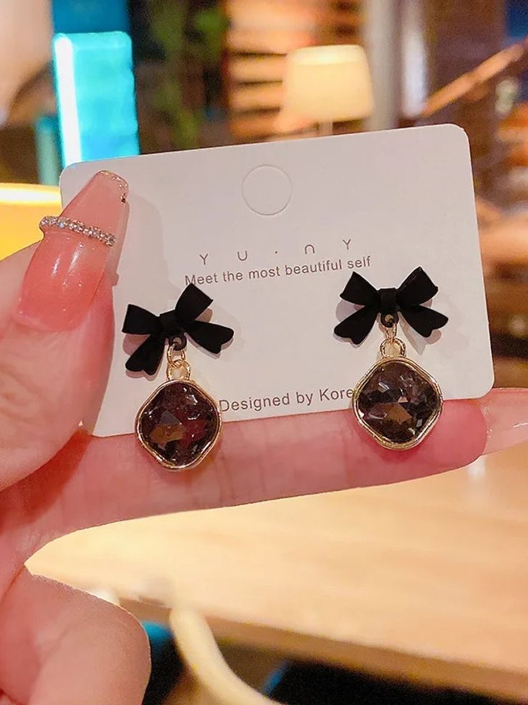 

Celestique Crystals Studded Contemporary Drop Earrings, Black