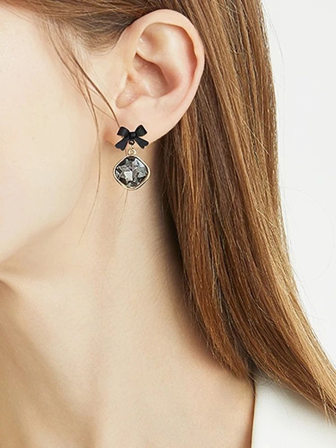 

Celestique Stone Studded Contemporary Drop Earrings, Black