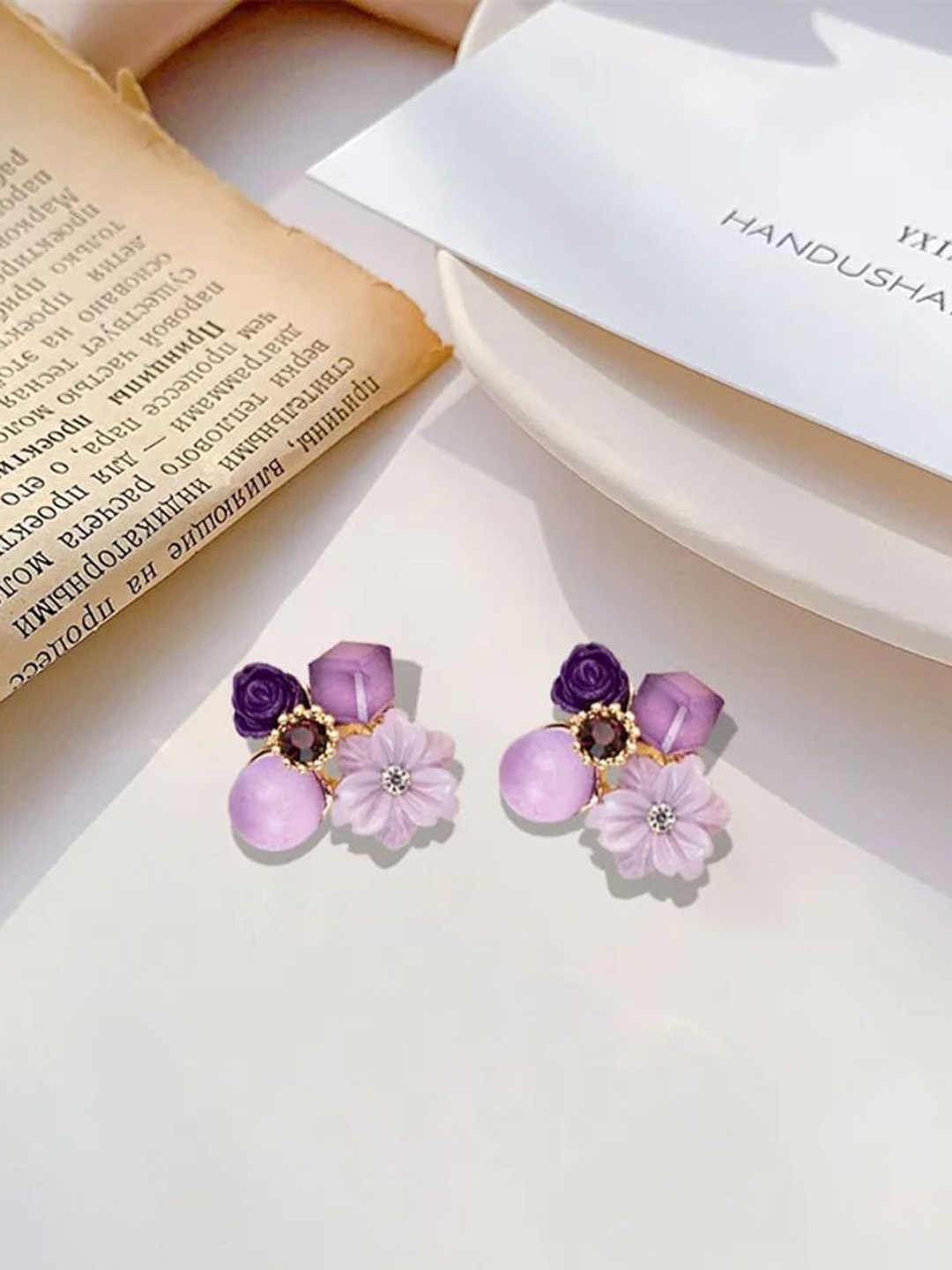 

Celestique Contemporary Stone Studded Studs, Purple