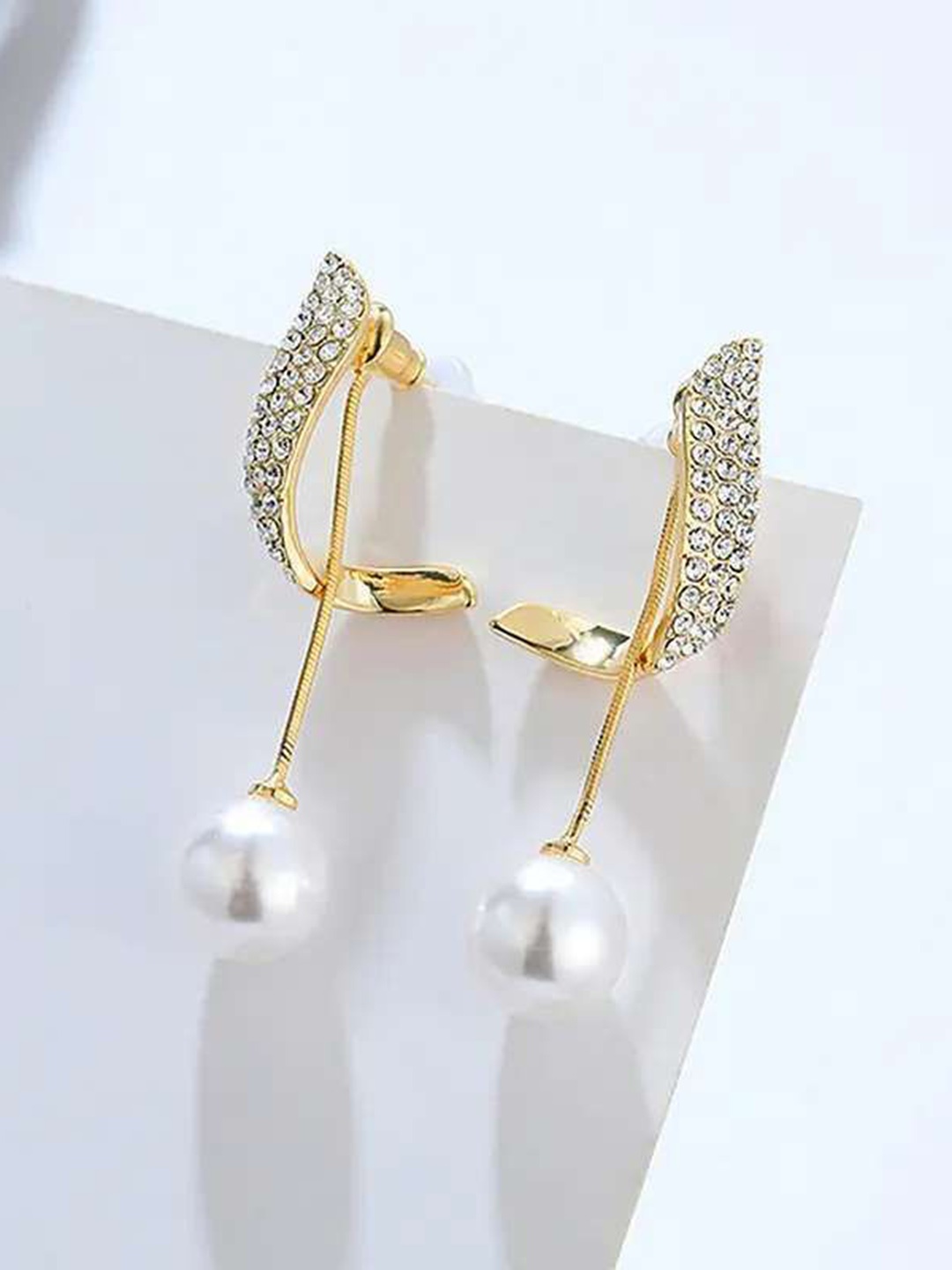 

Celestique Gold-Plated Contemporary Pearls Drop Earrings