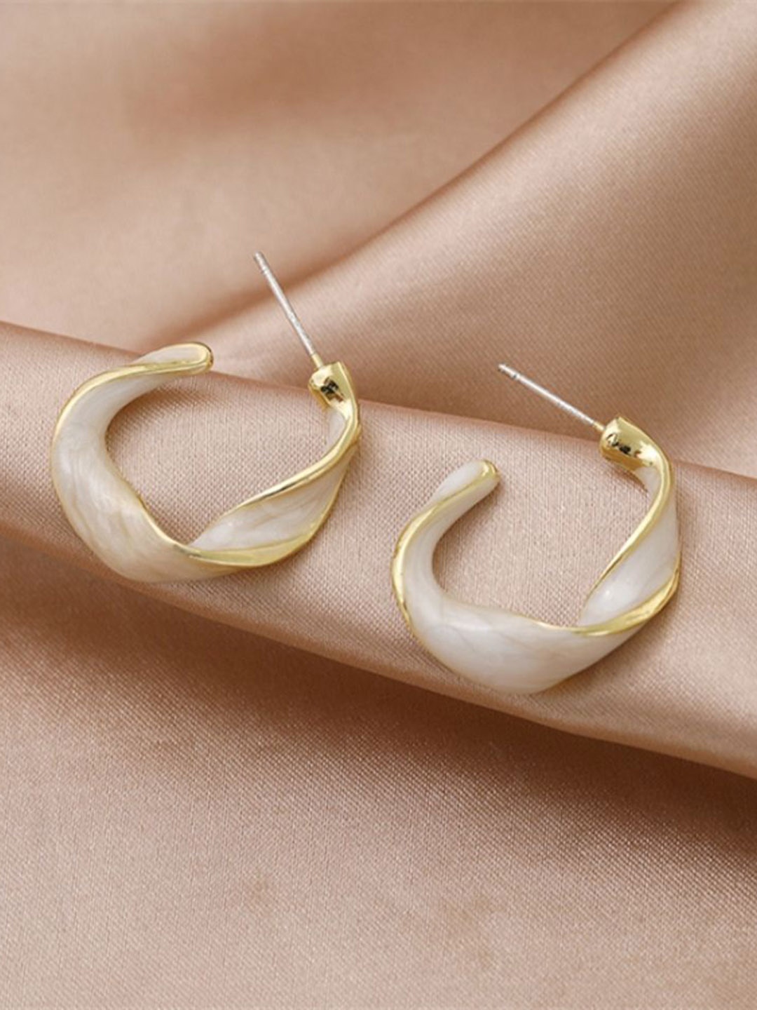 Celestique Twisted Shaped Hoop Earrings, White
