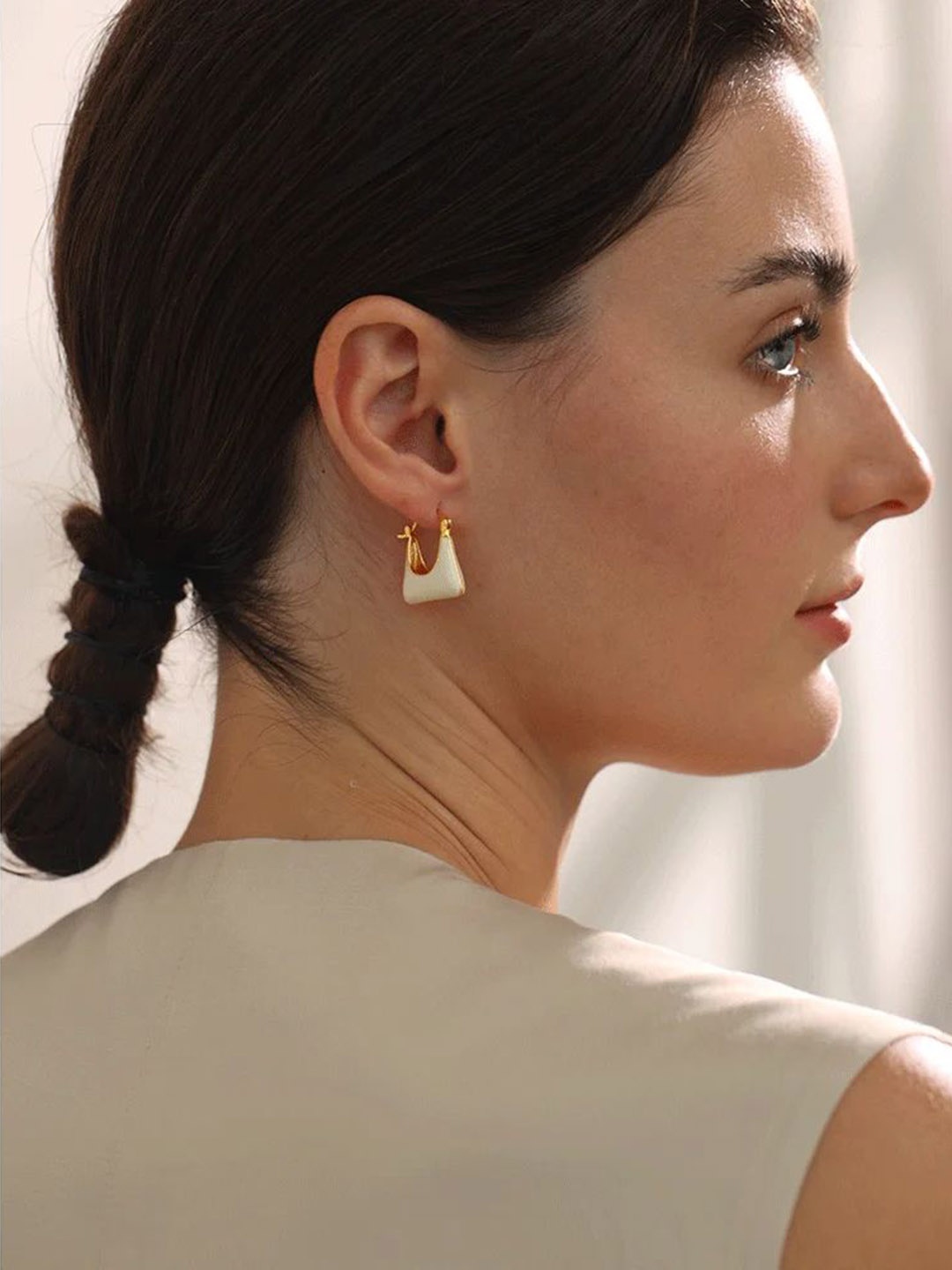 Celestique Contemporary Hoop Earrings, White