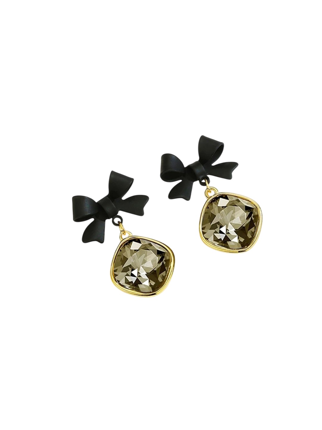 

Celestique Crystals Stone Studded Bow Shaped Drop Earrings, Black