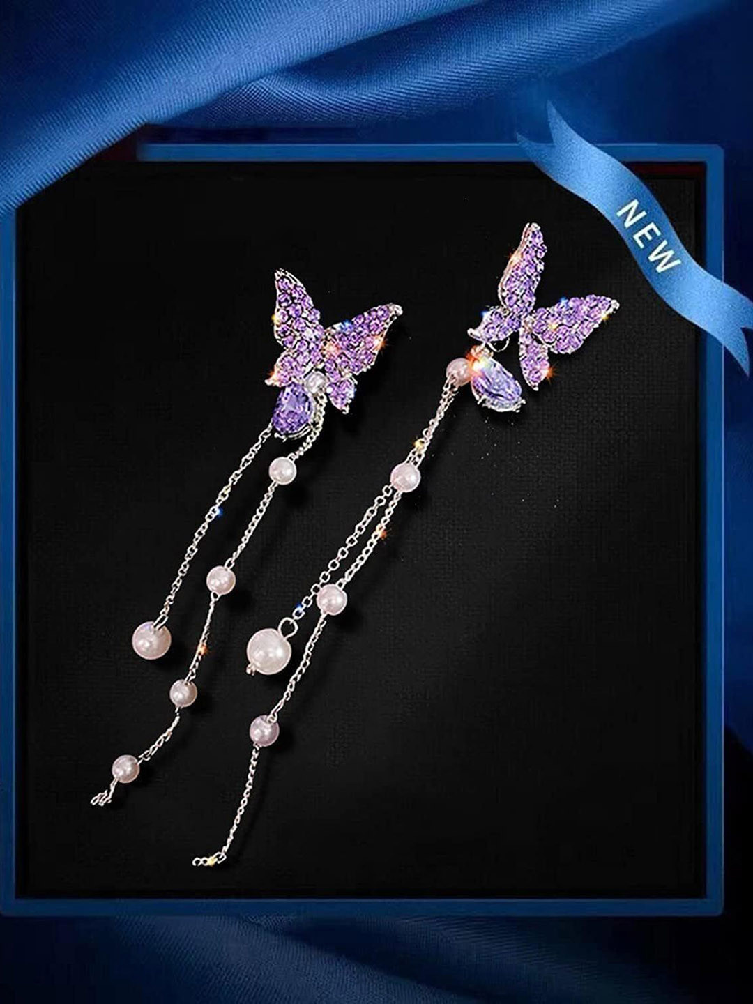 

Celestique Silver-Plated Pearls Butterfly Drop Earrings