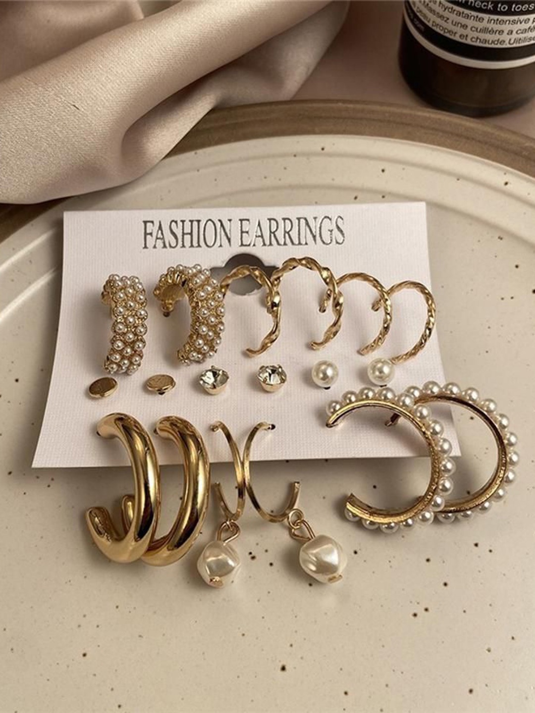 

Celestique Set Of 9 Gold-Plated Contemporary Hoop Earrings