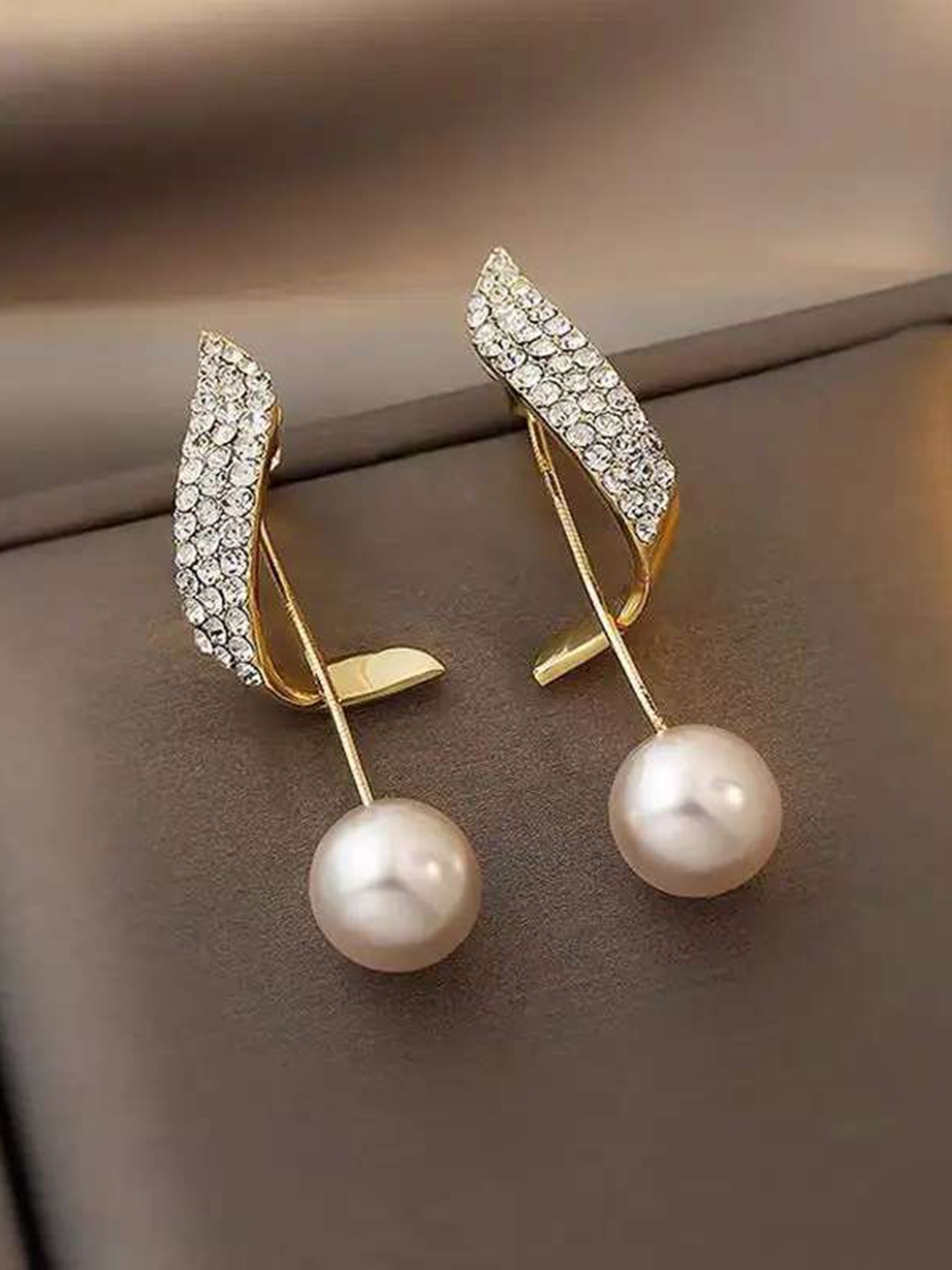 

Celestique Gold-Plated Stone Studded Contemporary Drop Earrings
