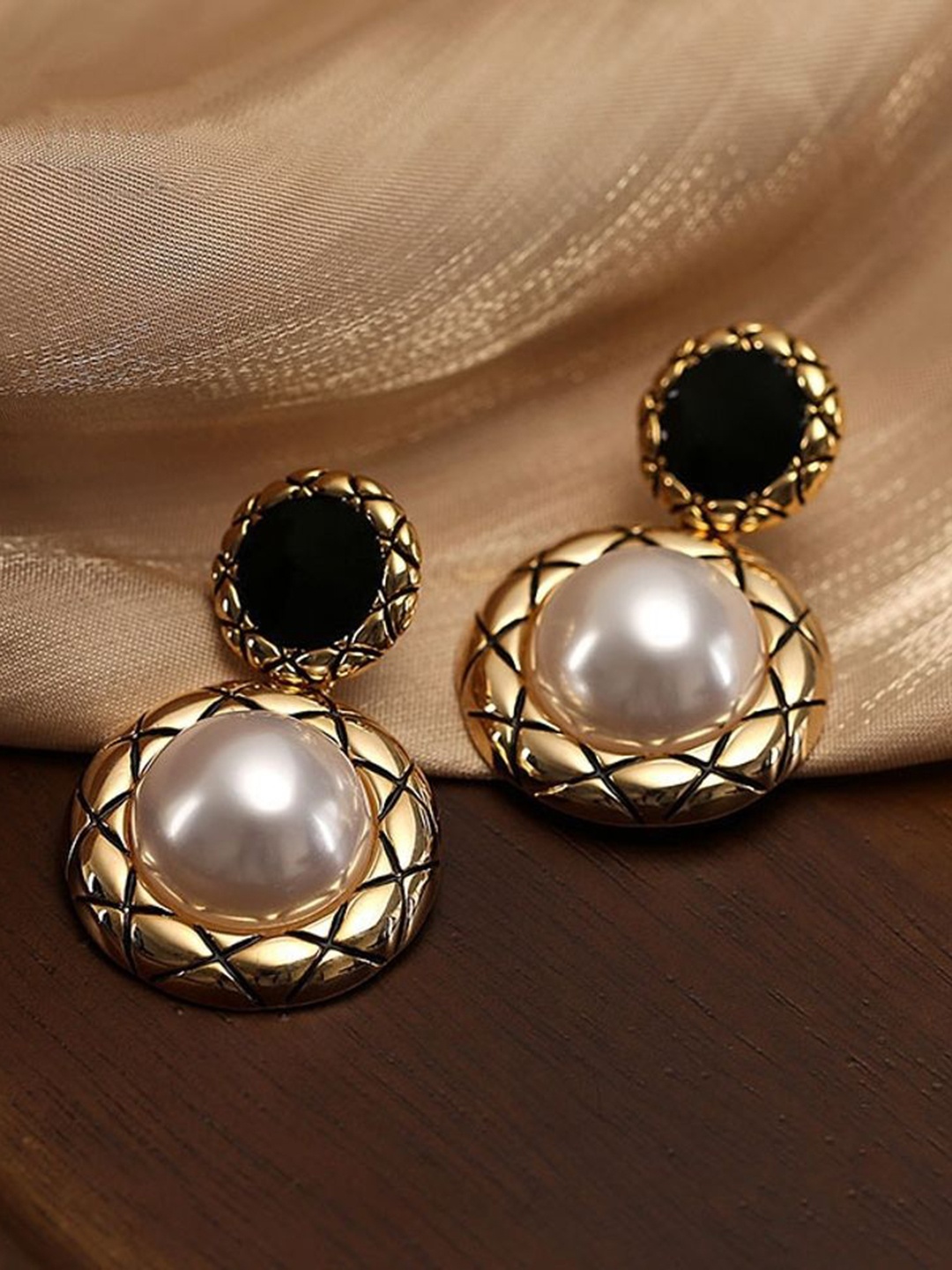 

Celestique Beaded Contemporary Drop Earrings, Gold