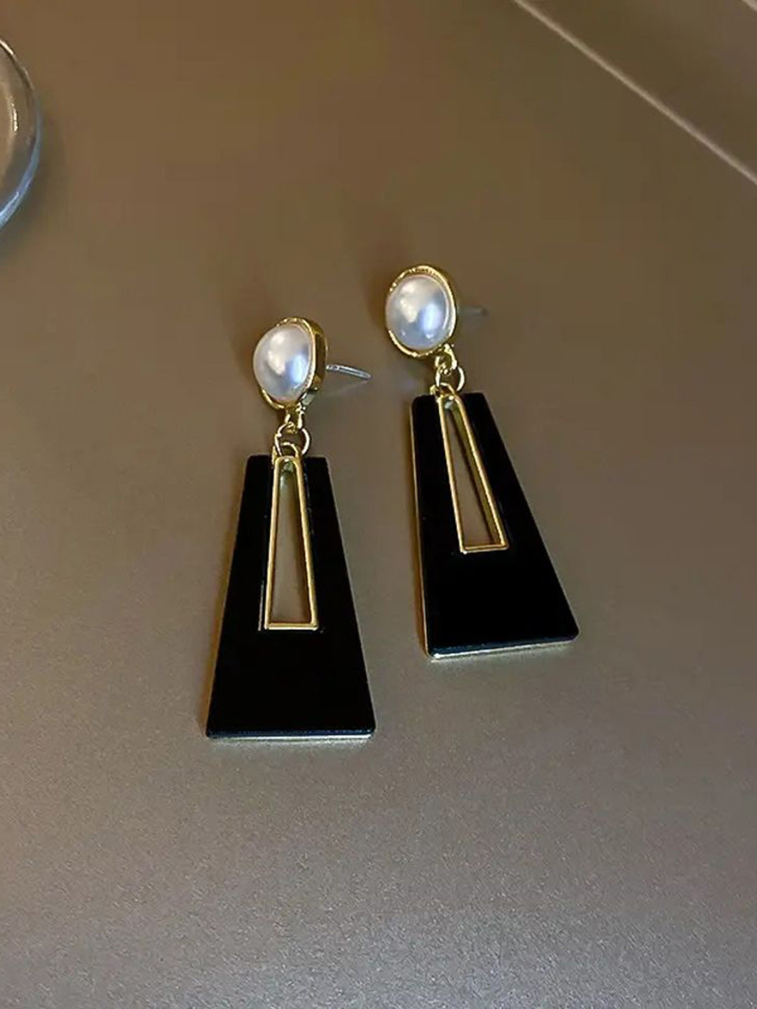 

Celestique Gold-Plated Contemporary Drop Earrings, Black
