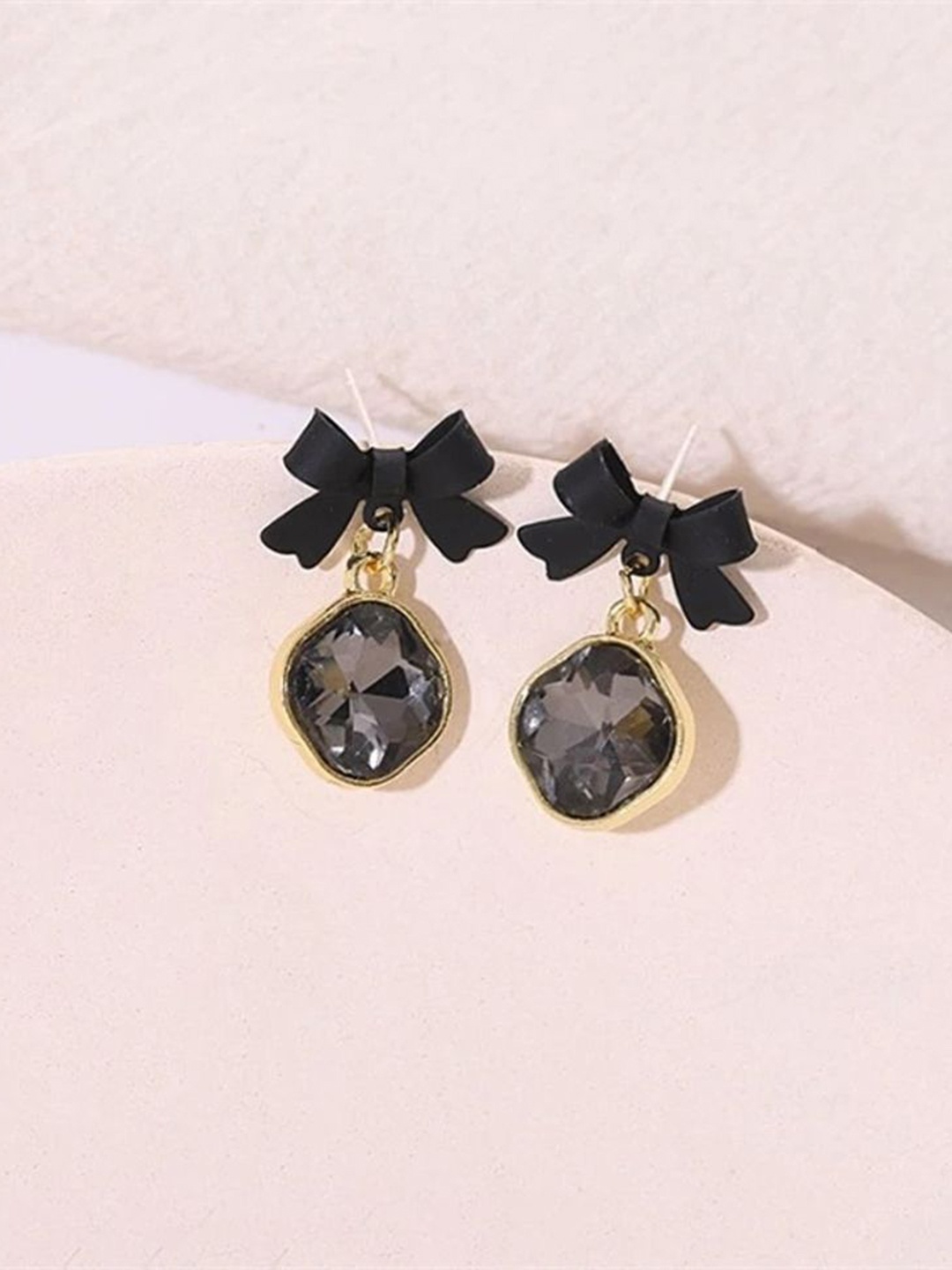 

Celestique Crystals Studded Contemporary Drop Earrings, Black